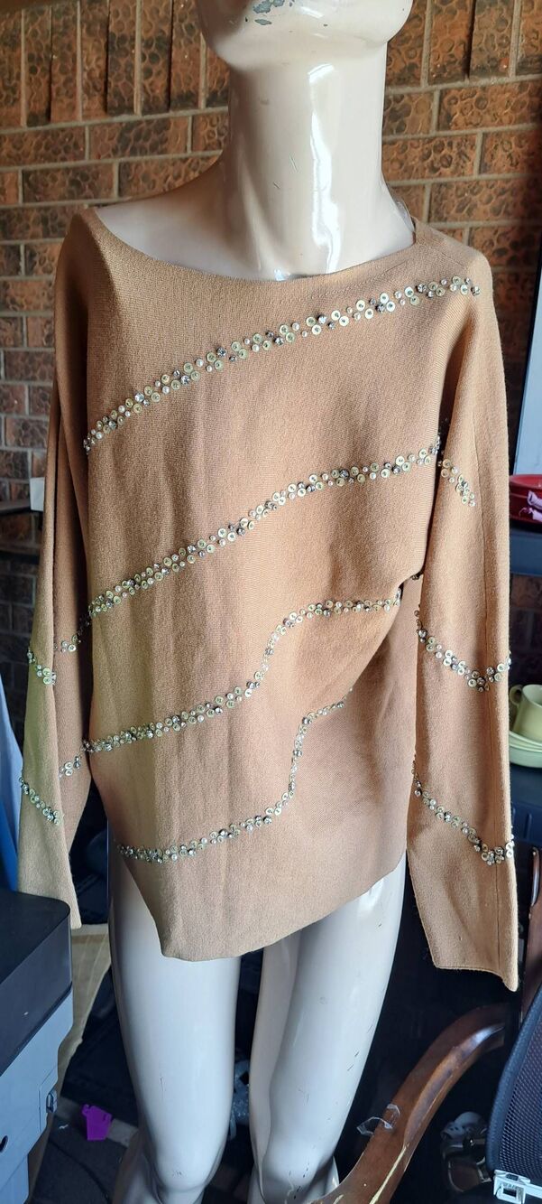 Pretty Chicos Size Medium Camel Tan Jewled Sweater